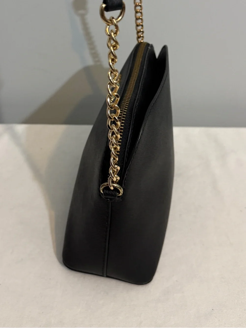 Michael Kors Black Saffiano Leather Dome Crossbody with Gold Hardware
